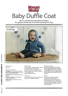£0.99 • Buy Woman's Weekly  Baby Duffle Coat DK 19-24in Knitting Pattern VGC  Only 99p