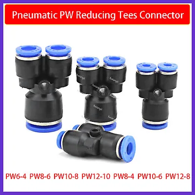 PW Pneumatic Push In Fittings Air Hose Reducing Y-piece Tees Adapters Connector • £1.55