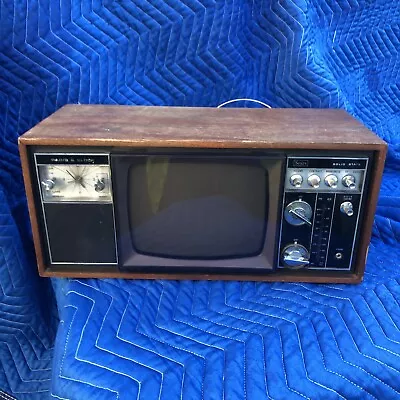 Vintage Sears TV/Radio/Alarm Clock MCM Mid Cent WoodBox Powers Up Rare Low Price • $199.99