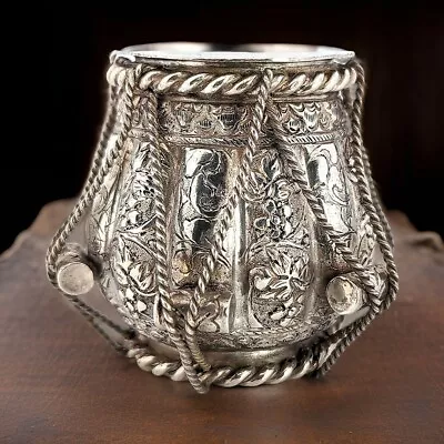 Ornate Solid Sterling Silver India 2 3/8  Tabla Trinket Box Opens  • $149.99