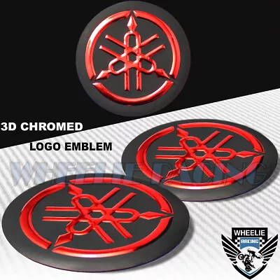 2  Emblem Decal Logo Fairing/fender Badge Sticker Yamaha Glossy Black+chrome Red • $13.88