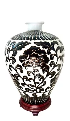 Japanese Chinese Ceramic Vase Meiping Plum Peony Large Heavy • $399.57