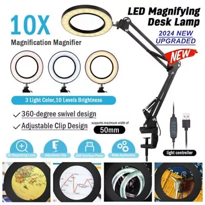 10x Magnifying Glass Desk Table Lamp Magnifier 72 LED Light W/ Clamp Foldable AU • $29.35