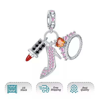 NTW Crystal Wedding Dangle Charm S925 Heels Lipstick Crown Women Bracelet Charms • $19.98