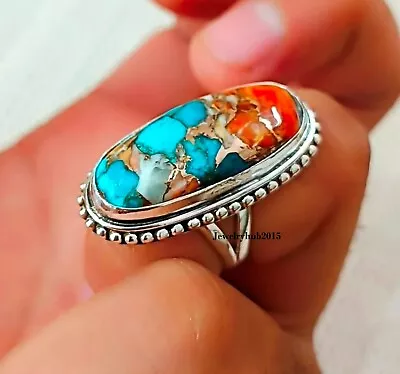 Natural Oyster Copper Turquoise 925 Sterling Silver Designer Ring All Size MO** • $11.43