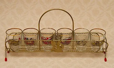 Vintage Shot Glass Set And Gold Metal Stand Transport Buses Display Rack • $30.31