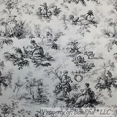 BonEful Fabric FQ Cotton Decor Quilt VTG White Black Antique B&W Flower Toile UK • $5.78