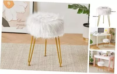  Faux Fur Vanity Stool Chair Furry Makeup Stool Ottoman Soft Padded White • $44.72