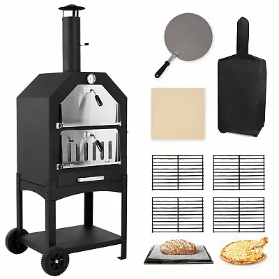 Wood Fired Pizza Oven Pizza Maker Grill With Wheels Waterproof Cover Outdoor • $119.99