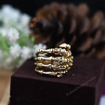 Bone Hand Ring Skeleton Hand Skull Skeleton Hand Gold Ring Skull Ring • $20.40