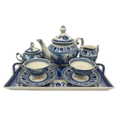 16  Liberty Blue Transferware Porcelain Tea Set With Tray - Antique Reproduction • $194.75
