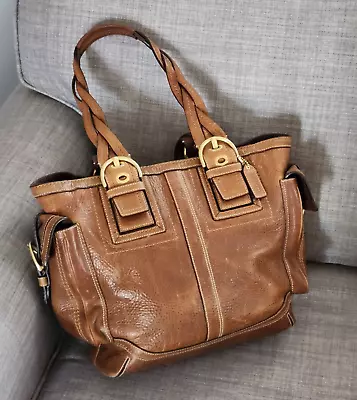 COACH 10049 Soho Mia TOBACCO BROWN Leather Large Shoulder Tote Handbag Purse • $90