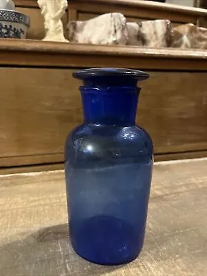 Vintage Cobalt Blue Apothecary Jar With Ground Glass Stopper Lid 7  • $23