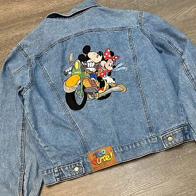 TOO CUTE Disney 1993 Jean Jacket Mickey & Minnie Mouse Embroidered David Guetta • $250