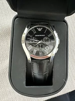 Emporio Armani Watch AR1633 Black Dial Leather  Mens Classic Chronograph Watch • $120