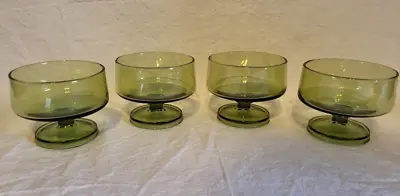Vintage Green Glass Dessert Cups Set Of 4 Pedestal Foot Excellent Condition • $19