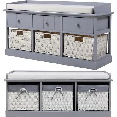 £55.95 • Buy Nordic Rattan Drawer Basket Storage Bench Seat Hallway Shoe Bench Cushion Seat