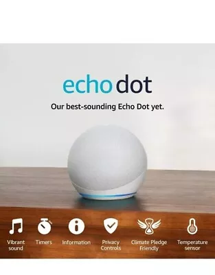 New Amazon Echo Dot Smart Speaker With Alexa Glacier White (5th Generation 2022) • £35.94