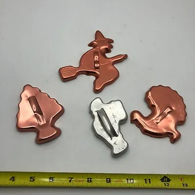 $9.97 • Buy Vintage Copper Colored & Aluminum Cookie Cutters Lot Of 4 Turkey Witch Christmas
