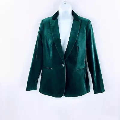 J. Crew Womens Blazer Green Velveteen One Button Cotton Stretch Sz 4 • $103.11