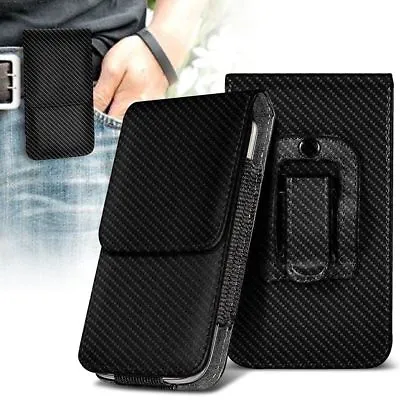 Phone Case Cover Pouch Holster W/Belt Clip✔Excellent Protection✔Vertical✔Carbon • £9.99