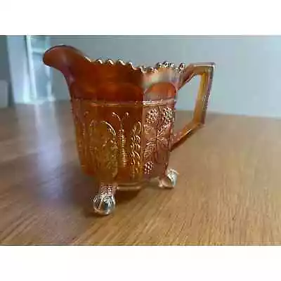 Vintage Fenton Butterfly Marigold Carnival Glass Creamer Sugar Bowl | S101 • $40