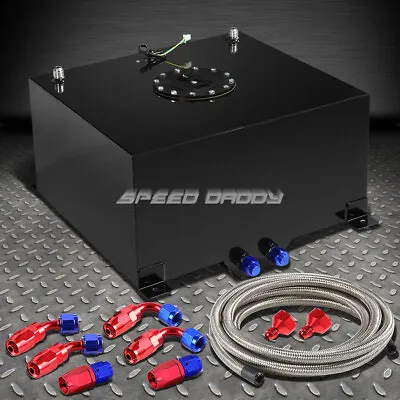 10 Gallon Black Aluminum Fuel Cell Gas Tank+cap+level Sender+steel Fuel Line Kit • $147.88