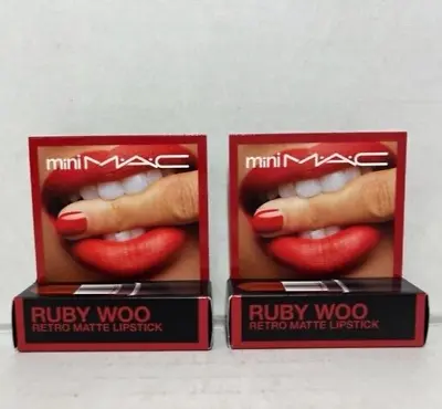 *LOT OF 2* Mac Retro Matte Lipstick Mini 707 RUBY WOO 0.06 Oz- NEW IN BOX • $22.88