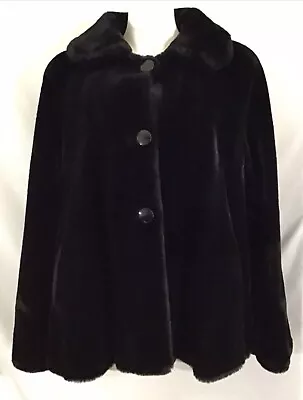 Vintage Faux Fur Coat Mink Velvet Swing Gallery Black Size M Made In USA • $33