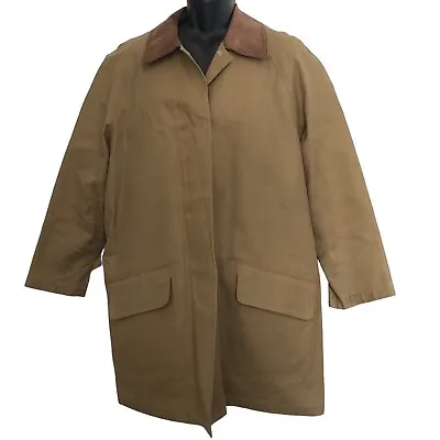 Ralph Lauren Trench Coat Mens Small Brown Cotton Canvas Macintosh￼ Leather Trim • $45