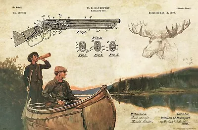 Vintage Moose Hunting Gun Rifle Patent Art Print 11x17 Lodge Cabin Wall Decor • $11.95