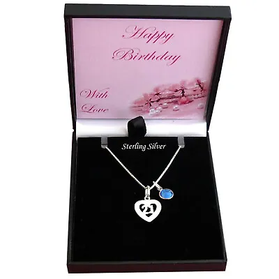 £17.99 • Buy Sterling Silver Birthstone Necklace. Gift For 21st Birthday. 21 Pendant.