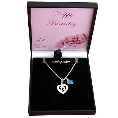 Sterling Silver Birthstone Necklace. Gift For 21st Birthday. 21 Pendant. • £17.99