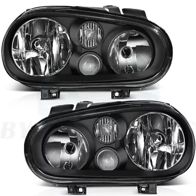 Pair Headlights Assembly For 99-06 VW Golf & 1999-2002 VW Cabrio Black Housing • $93.99