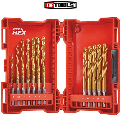 £43.99 • Buy Milwaukee 48894760 19 Pieces Red Hex Shockwave HSS-Tin Metal Drill Bit Set