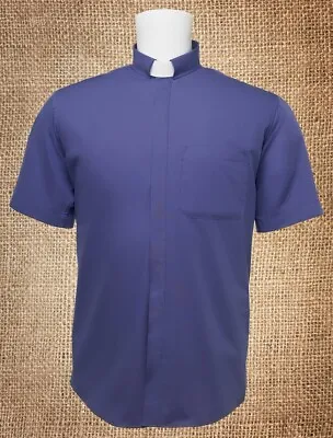 Men's Tab Collar Clergy Preacher Clerical Priest Shirt Short Sleeves *PURPLE*  • $24.95