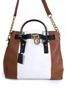 Michael Kors Womens Colorblock Snap Button Chained Handle Shoulder Handbag Brown • $85.39