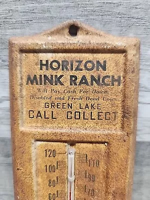 Vintage Horizon Mink Ranch Thermometer Green Lake Wisconsin Cows Wanted Fur Farm • $19.50