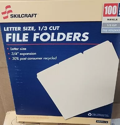 Skilcraft 1/3 Cut Letter Size 3/4 Expansion Manila File Folders Box 100 • $18.99