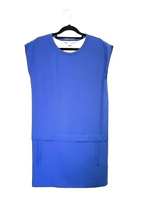 DIANE VON FURSTENBERG Gorgeous Blue Mini Dress 0 Oversized Pockets Drop Waist • $135