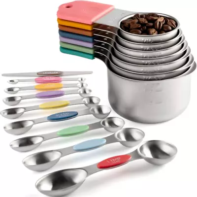 Magnetic Measuring Cups And Spoons Set Stainless Steel Heavy Duty - Bonus Spoons • $59