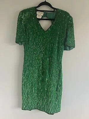 Vintage Mark & John Silk Green Dress With Sequence - Size S • $80