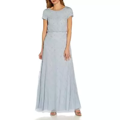 Adrianna Papell Womens Blue Mesh Maxi Evening Dress Gown 8 BHFO 0933 • $22.99