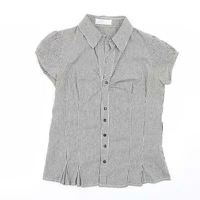 Internacionale Womens White Striped Cotton Basic Button-Up Size 10 Collared • £5.50