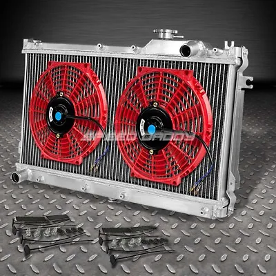2-row Aluminum Core Radiator+2x 10  Red Cooling Fans For 90-98 Mazda Miata Mx-5 • $131.99