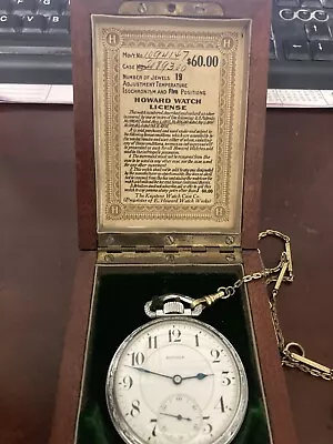 Vintage 19 Jeweled Howard Keystone Model Pocket Watch:  Original Box W/License. • $1200