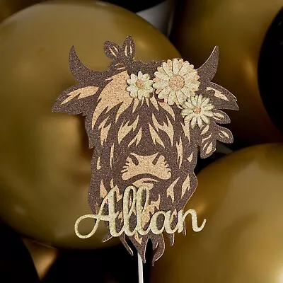 £4.50 • Buy Highland Cow Calf Cake Topper Birthday Party Personalised With Name