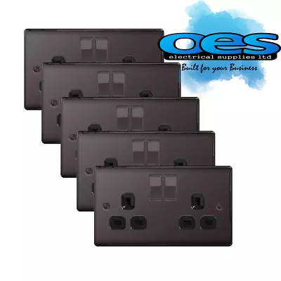 £33.99 • Buy 5 X BG Nexus NBN22B Polished Black/Nickel 13Amp Double Plug Socket 2 Gang  