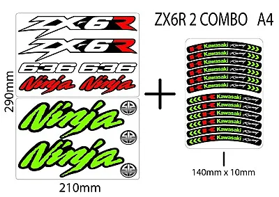 KAWASAKI ZX6R Manufacturer Logos & Wheel Rim Stickers Decals Emblems Kit Pack • £11.99