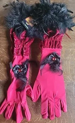 Costume Gloves Long Red Feather Flapper Saloon Girl Fancy • $10